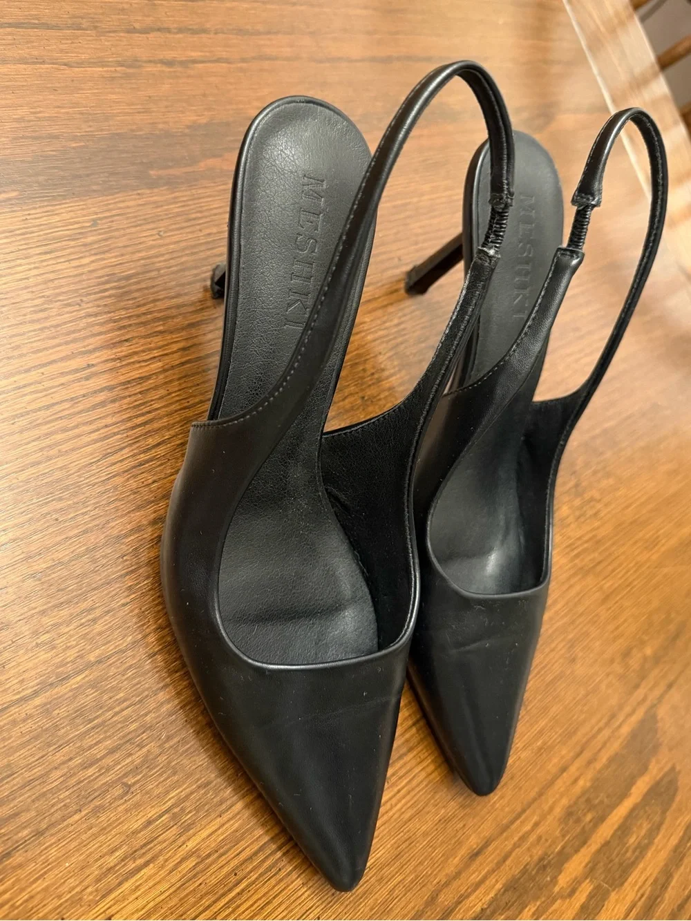 Meshki Black Pointed Slingback Mid-Heels